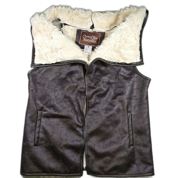Cripple Creek Womens Faux Leather & Fur Vest with Pockets Size Medium - Picture 1 of 8